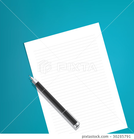 The pen is placed above the line paper on a blue The pen is placed above the line paper on a blue 30285791