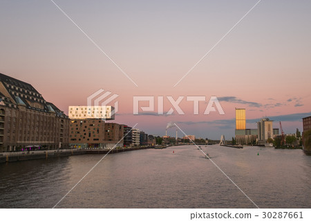 Berlin skyline -  river spree boats and sunset sky 30287661