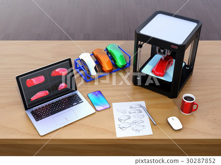 Data creation from sketches, and output by 3D printers. Concept of product design process 30287852