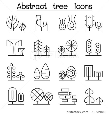 Abstract tree icon set in thin line style - Stock Illustration ...