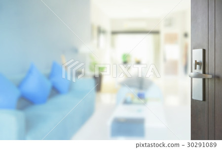 opened wooden door to modern living room interior opened wooden door to modern living room interior 30291089