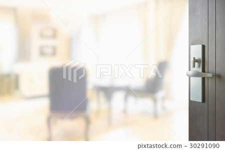 opened wooden door to modern luxury living room opened wooden door to modern luxury living room 30291090