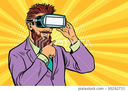 Smiling bearded hipsters in VR glasses Smiling bearded hipsters in VR glasses 30292731