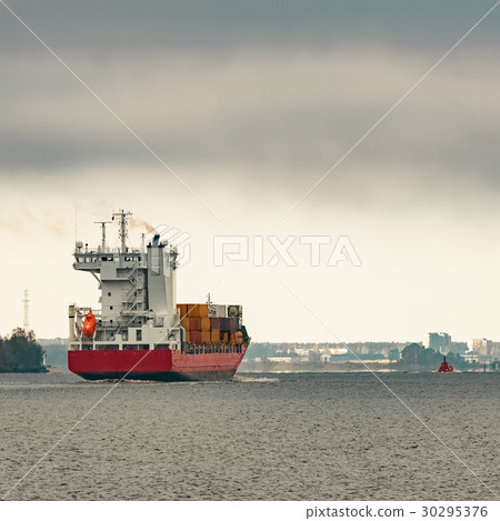 Red cargo container ship 30295376