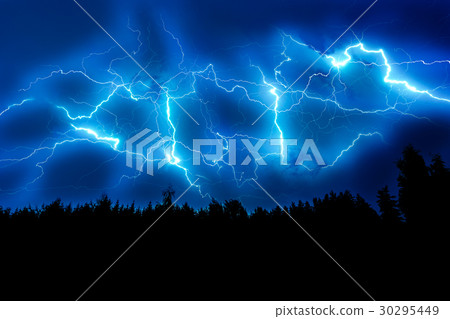 Lightning Strike On A Dark Blue Sky Stock Photo