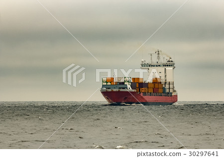 Red cargo container ship 30297641
