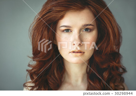 Beautiful young redhead woman with freckles portra Beautiful young redhead woman with freckles portra 30298944