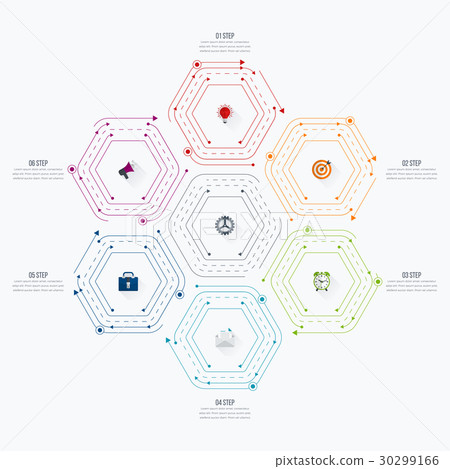 Infographics template 6 options with hexagon - Stock Illustration ...