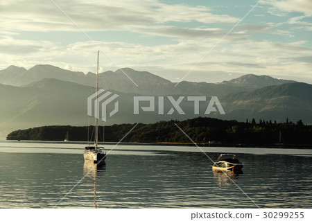 yacht and pleasure boat at sunset 30299255
