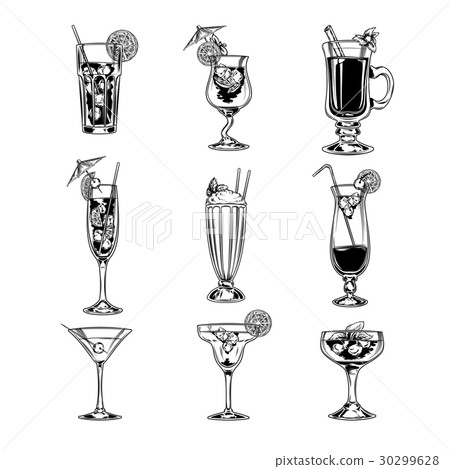 Vector set of empty cocktail glasses Vector set of empty cocktail glasses 30299628