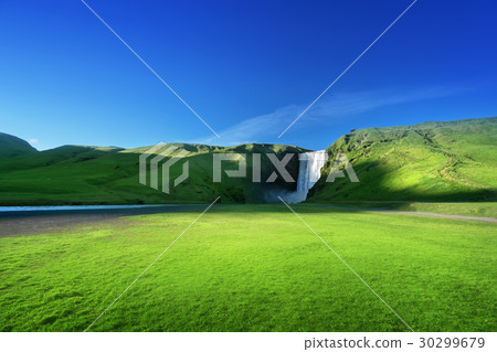 Skogarfoss waterfall and summer sunny day, Iceland 30299679
