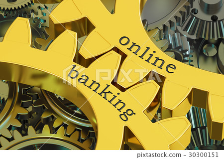 Online Banking concept on the gears, 3D rendering 30300151