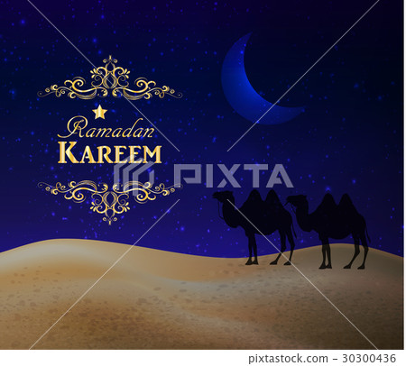 Crescent moon and night desert Crescent moon and night desert 30300436