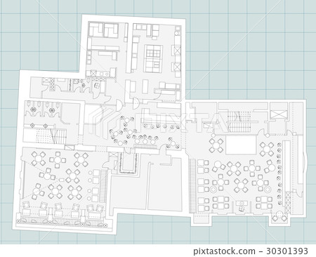 Standard cafe furniture symbols on floor plans 30301393