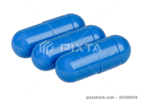 Blue capsules isolated on white. 30306856