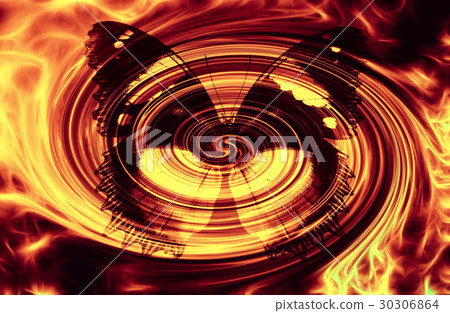 Butterfly on black background with fire flames in Butterfly on black background with fire flames in 30306864