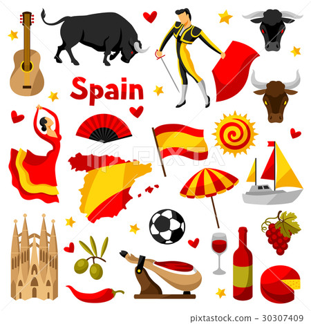 Spain icons set. Spanish traditional symbols and 30307409