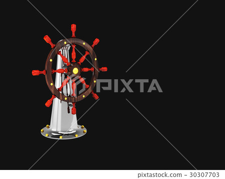 Ship steering wheel 3d Illustration isolated Black 30307703