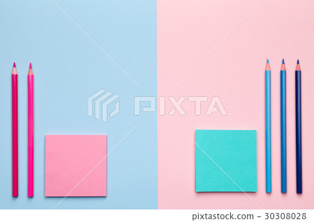 Color Pencils with Sticky Notes. Pastel Background Color Pencils with Sticky Notes. Pastel Background 30308028