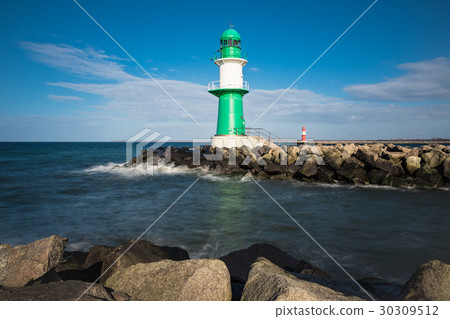 Mole on a stormy day in Warnemuende 30309512