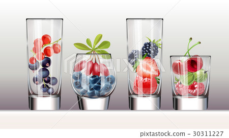 Set of icons glasses with a variety fresh berries Set of icons glasses with a variety fresh berries 30311227