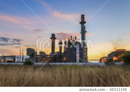 Gas turbine electrical power plant at dusk Gas turbine electrical power plant at dusk 30311336