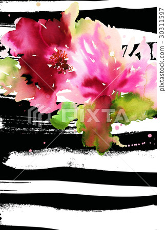 Greeting card with watercolor flowers handmade. Greeting card with watercolor flowers handmade. 30311597