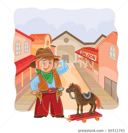 Vector illustration of little cowboy with a wooden 30311741