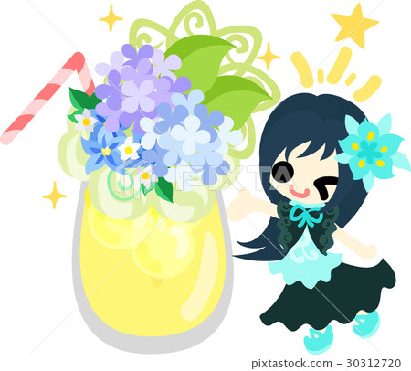與可愛的女孩的繡球花飲料 與可愛的女孩的繡球花飲料 30312720