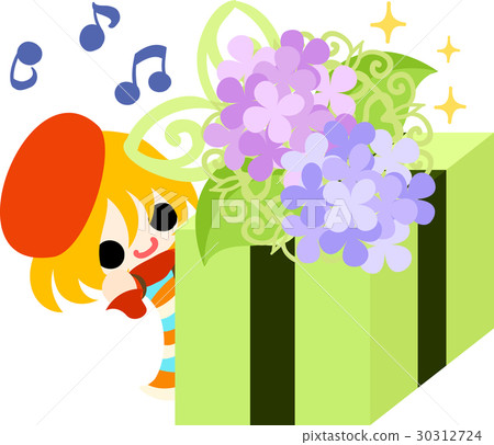 可愛的女孩和繡球花禮品 可愛的女孩和繡球花禮品 30312724