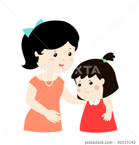 Mother soothes crying daughter vector illustration 30313142
