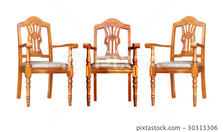 Brown leather-wrapped wooden chair isolated Brown leather-wrapped wooden chair isolated 30313306