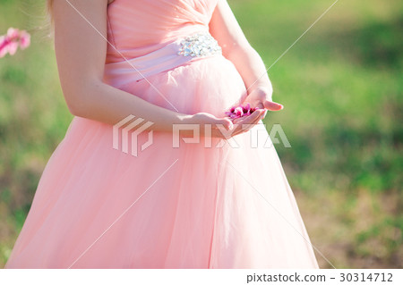 Belly of pregnant woman in spring garden Belly of pregnant woman in spring garden 30314712