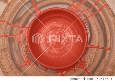 Cay pot painted on a potter wheel, modeling of pot 30316383