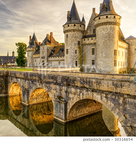 The chateau of Sully-sur-Loire at suset, France 30316654