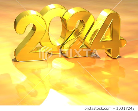 3D Gold New Year 2024 on white background 30317242