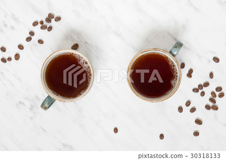 Two cups of coffee, top view Two cups of coffee, top view 30318133