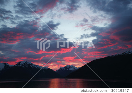 Sunset in fjord of Norway Sunset in fjord of Norway 30319347
