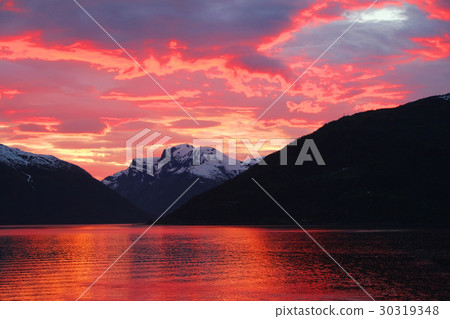 Sunset in fjord of Norway Sunset in fjord of Norway 30319348