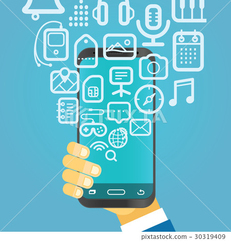 Different techno icons flows into the gadget Different techno icons flows into the gadget 30319409