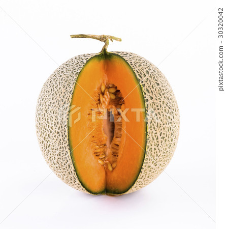 Slice of yellow watermelon isolated on a white bac 30320042
