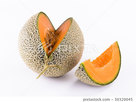 Slice of yellow watermelon isolated on a white bac Slice of yellow watermelon isolated on a white bac 30320045