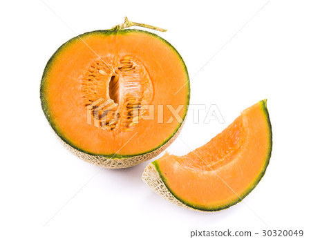 Slice of yellow watermelon isolated on a white bac Slice of yellow watermelon isolated on a white bac 30320049