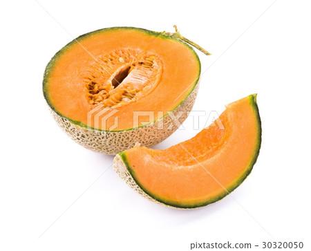 Slice of yellow watermelon isolated on a white bac 30320050