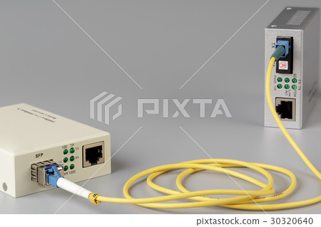 Two media converters connected by cable optical Two media converters connected by cable optical 30320640