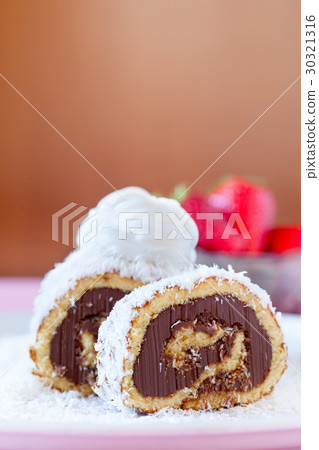Chocolate Coconut Cake Roll With Whipped Cream Chocolate Coconut Cake Roll With Whipped Cream 30321316