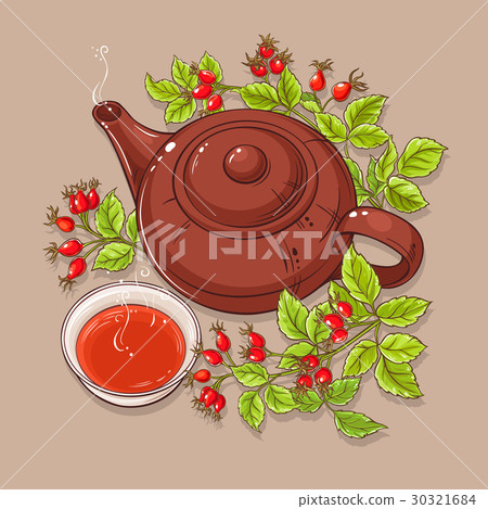 cup of wild rose hips tea and teaapot 30321684