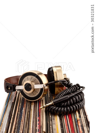 Headphones and vinyl records. 30321831