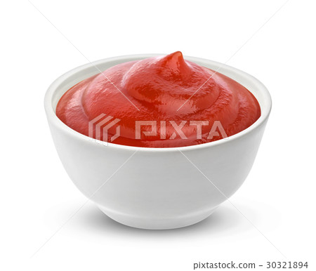 Ketchup in bowl isolated on white background. 30321894