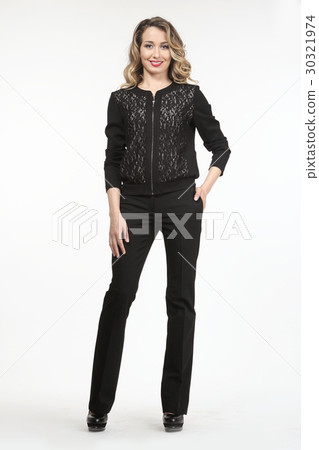 Woman Fashion Model in black power pant suit Woman Fashion Model in black power pant suit 30321974